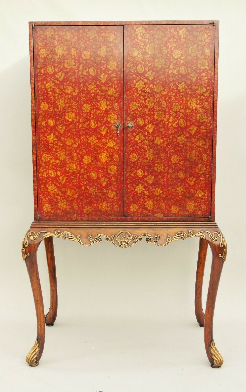 Antique Chinoiserie Red Lacquer and Parcel Gilt Cocktail Cabinet