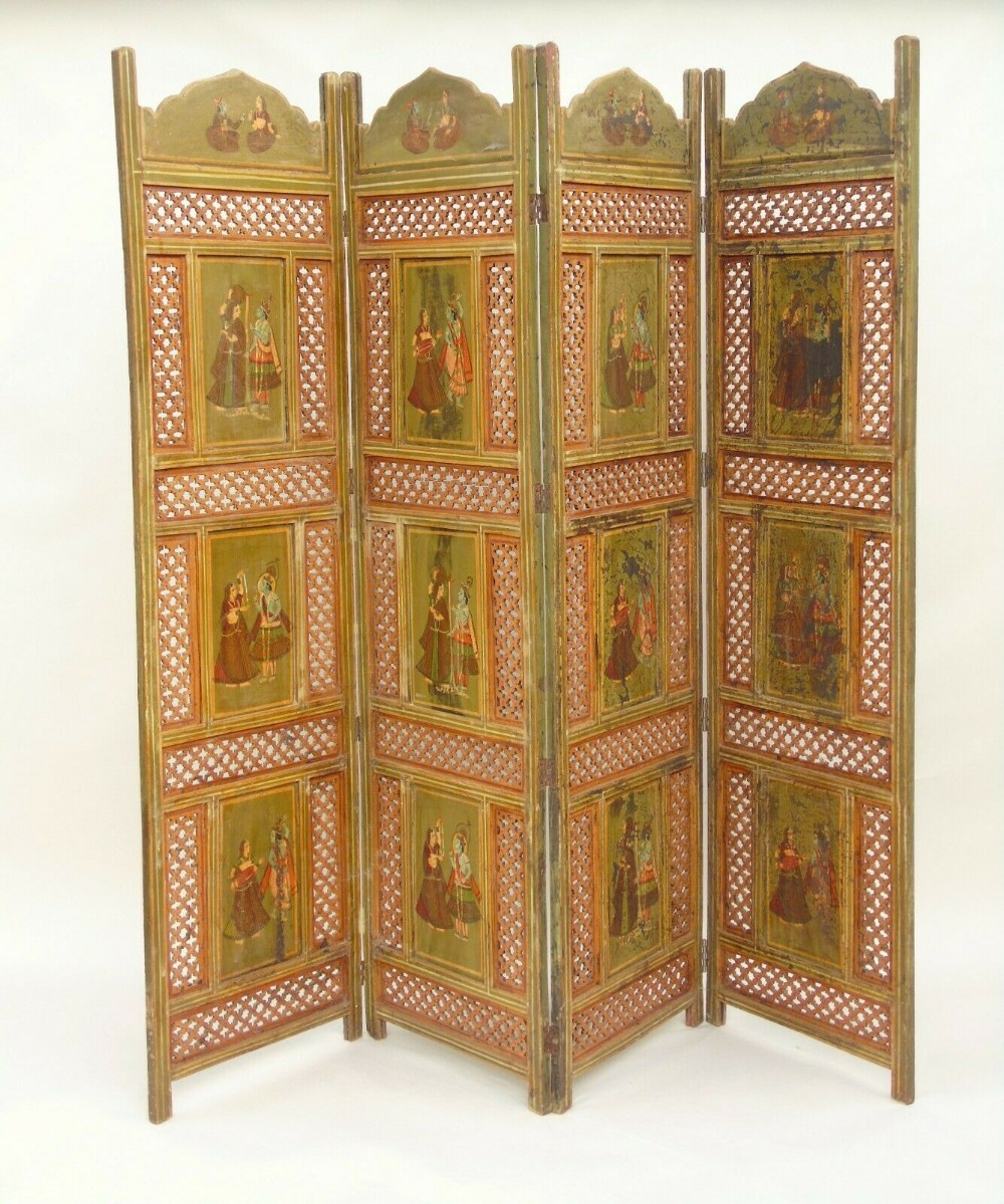 Antique Indian Hand Painted Screen