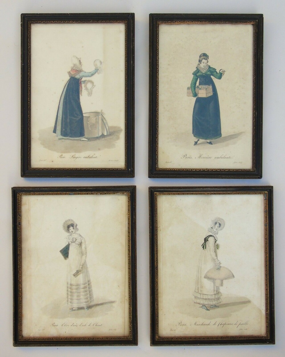 Rare Set of 4 Antique French Fashion Engravings