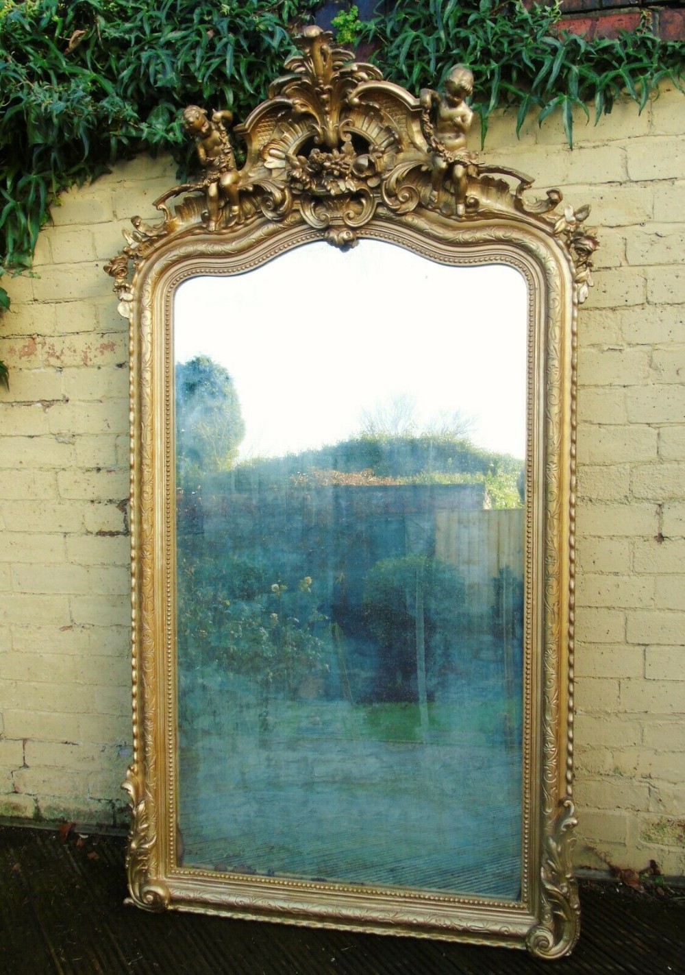 Large French Gilt Mirror with Cherubs 19th Century