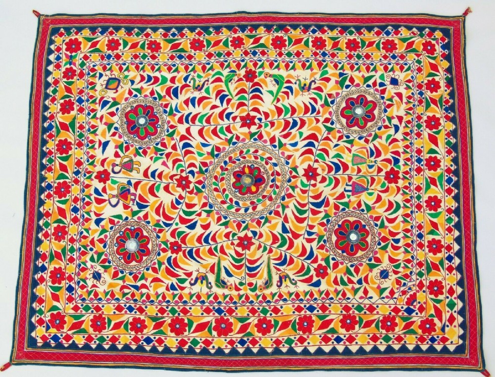 Large Early 20th Century Indian Embroidery Wedding Wall Hanging