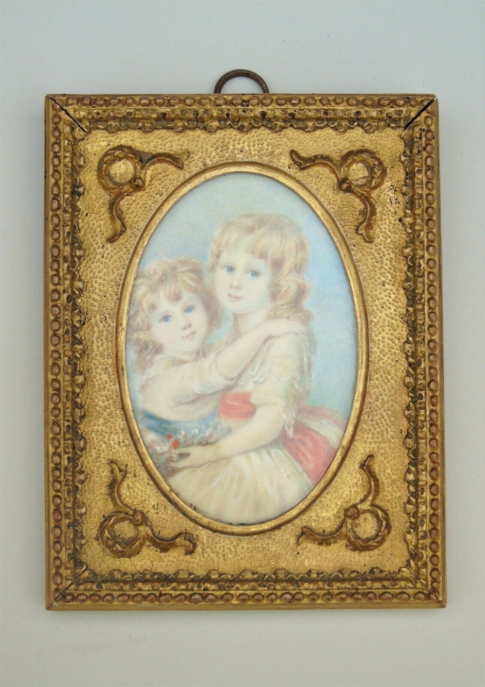 Antique Miniature Watercolour Portrait Sisters