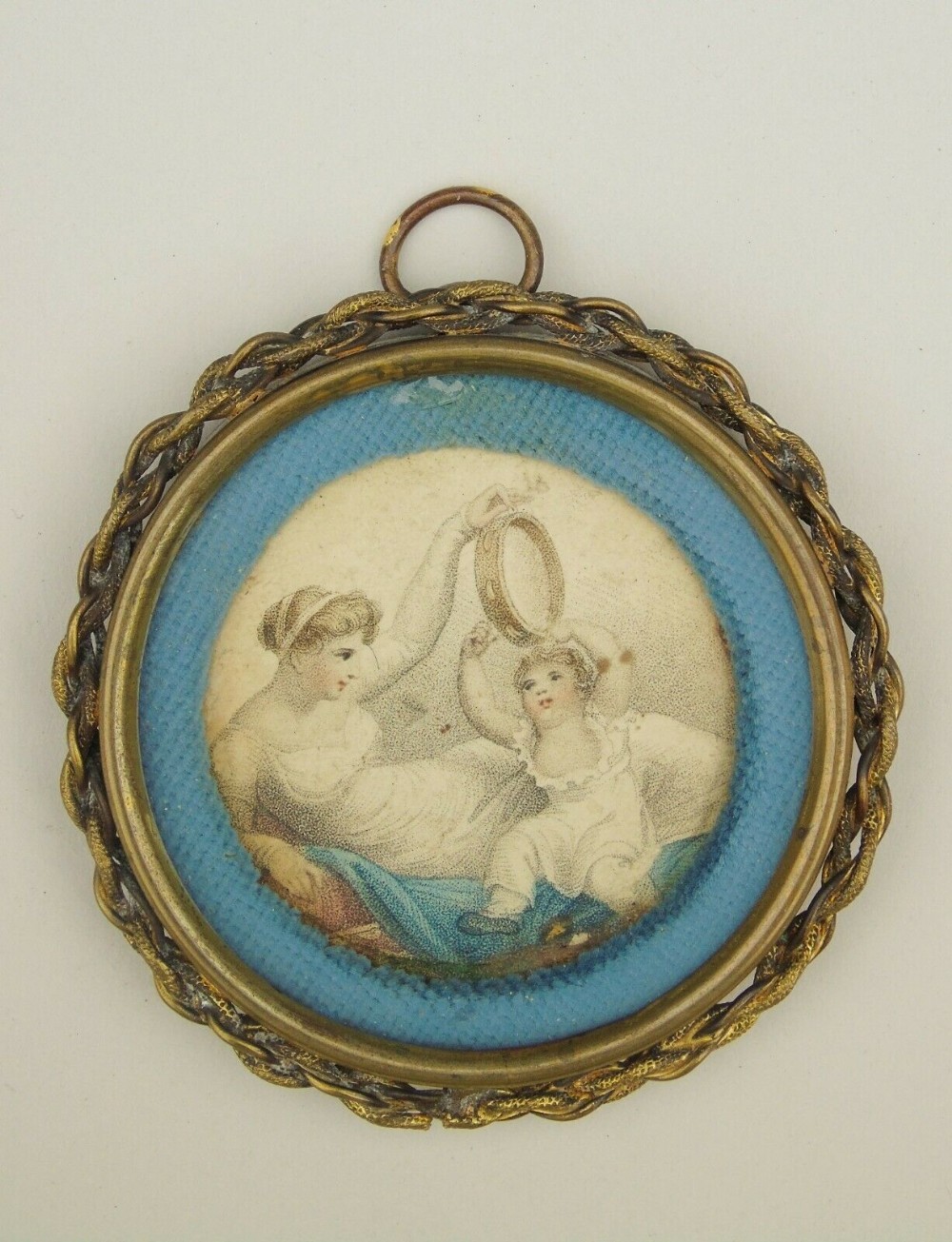 Antique Miniature Engraving Mother and Child