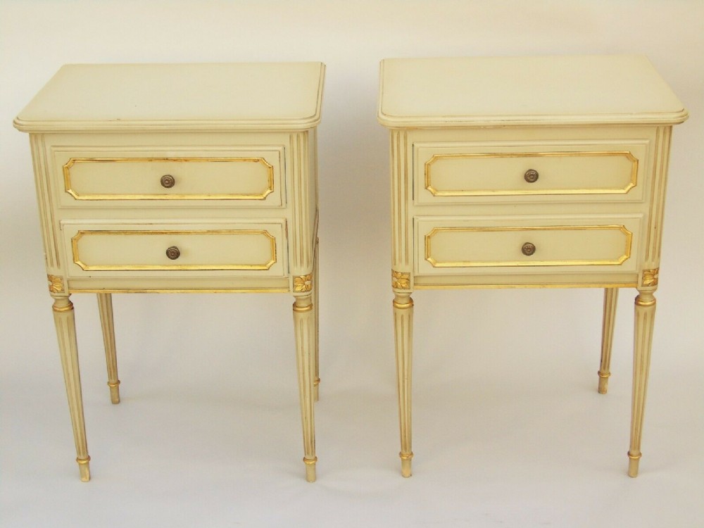 Antique Pair of French Painted Bedside Cabinets
