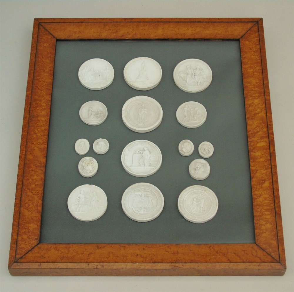 Antique Set of Intaglios Grand Tour Burr Walnut Frame