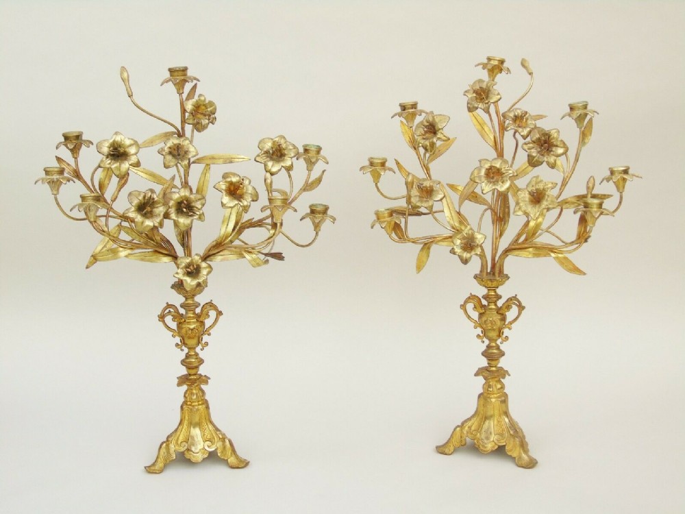 Pair of Antique French Gilt Bronze Candelabra 19th Century