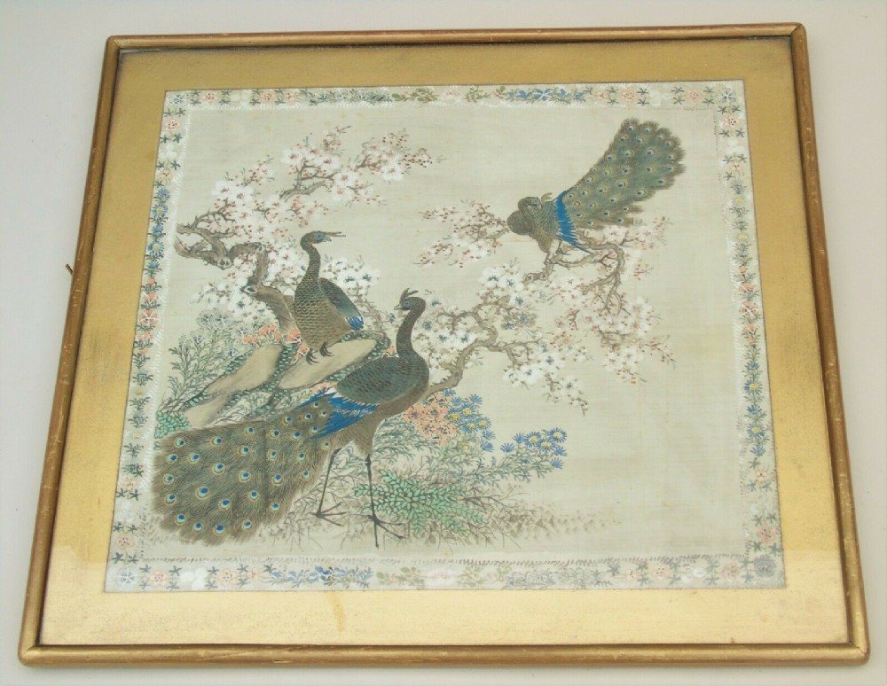 Antique Chinese Painting on Silk Peacocks
