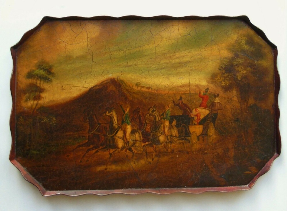 Antique Oil Painting on Tray 'One Mile from Gretna'