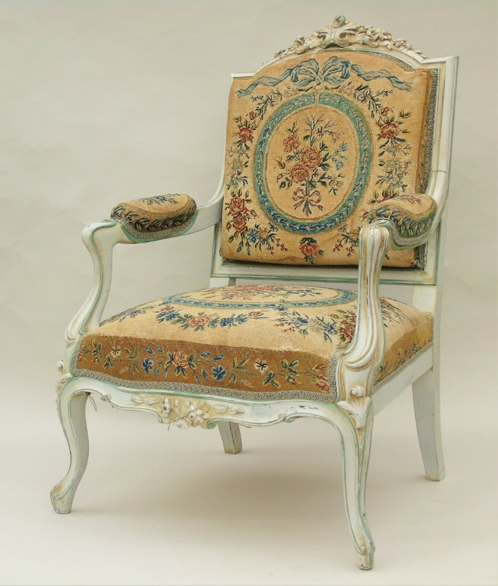 French Antique Louis XV Style Upholstered Armchair 19th Century