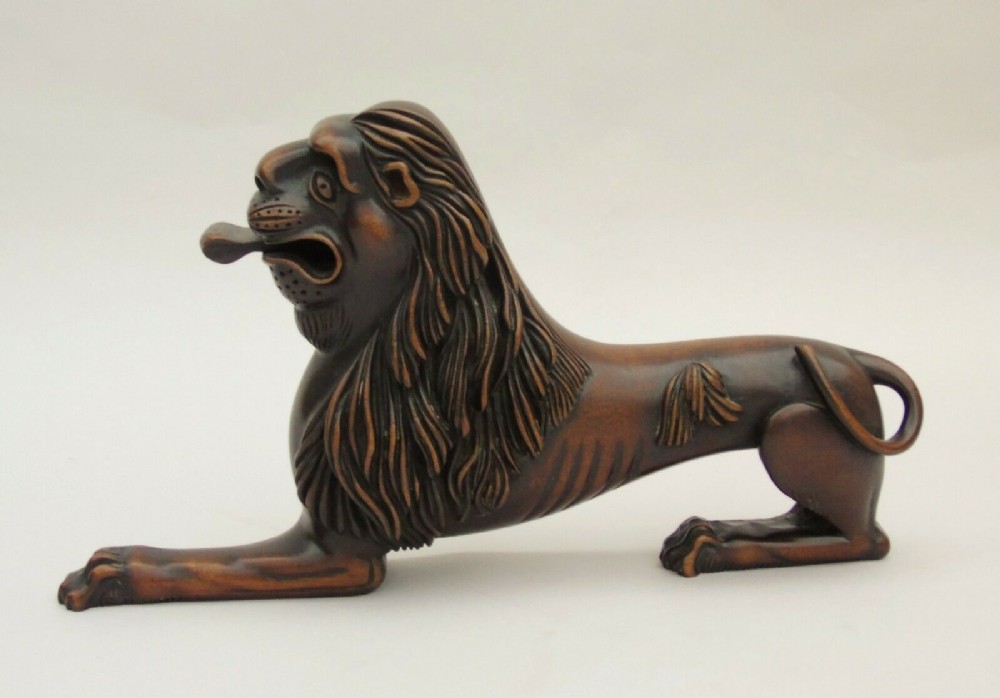 Handsome Antique Carved Wooden Lion