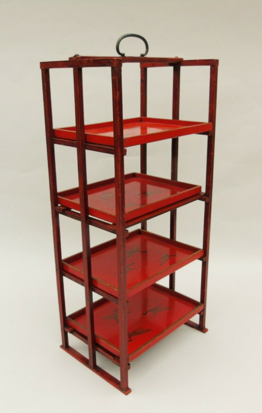 Antique Meiji Red Lacquer Stand Signed