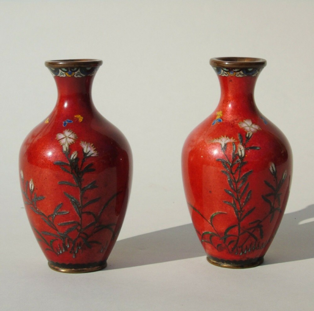 Pretty Pair of 19th Century Japanese Cloisonne Vases