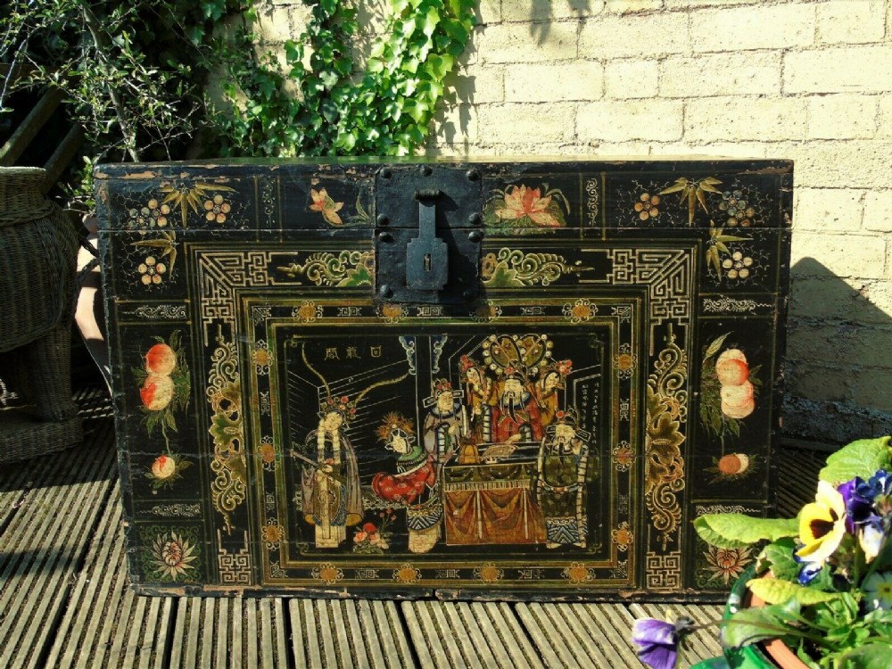 Antique Elm Painted Tibetan Chest Possible Pair