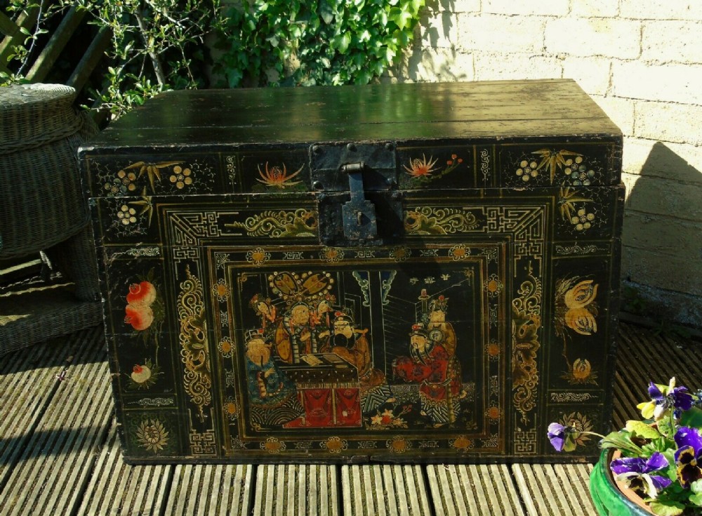 Antique Tibetan Elm Painted Chest Possible Pair