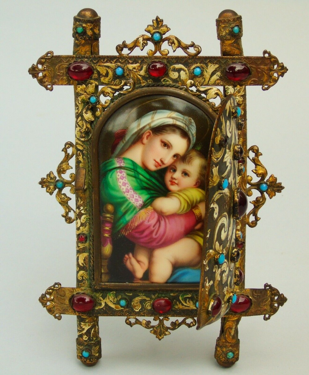 Beautiful 19th Century Miniature Porcelain Plaque Madonna