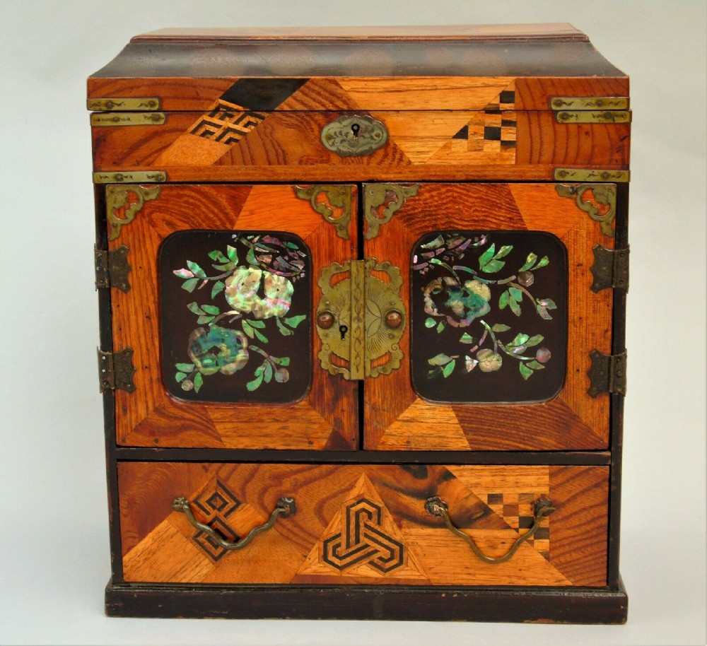 Japanese Parquetry & Mother of Pearl Table Cabinet Meiji