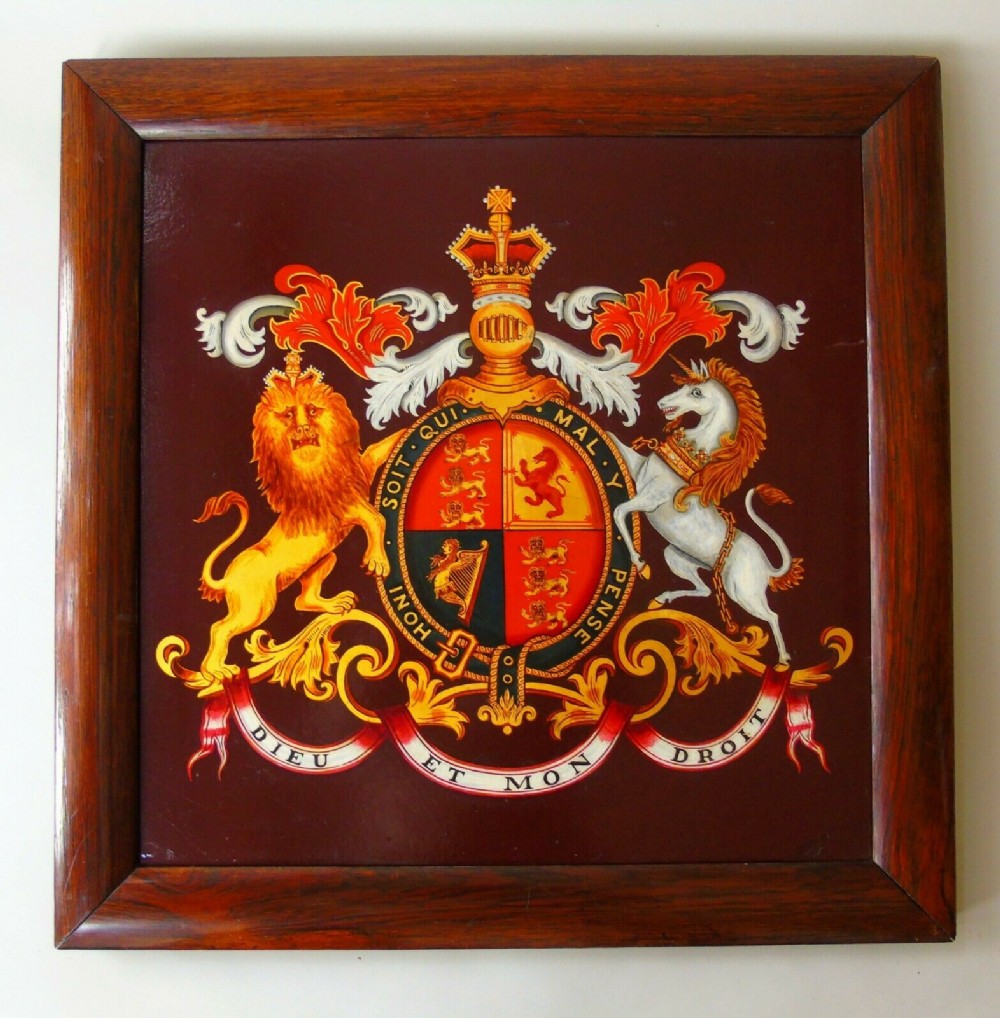 Antique Oil Painting British Royal Coat Of Arms