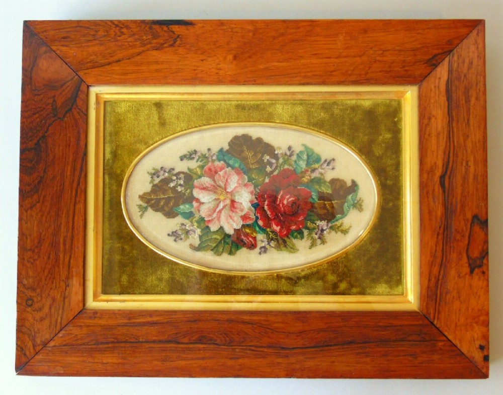 19th Century Fine Needlepoint Embroidery in Rosewood Frame