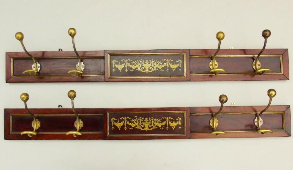 Pair of Regency Brass Inlaid Mahogany Coat Hanger