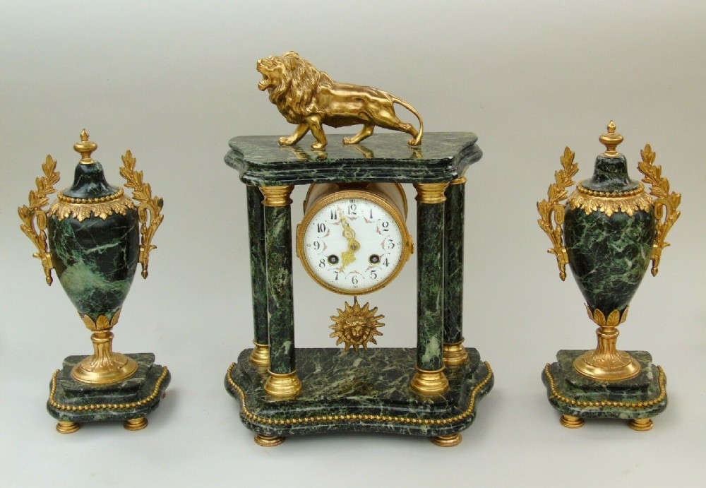 French Marble and Ormolu Clock Garniture