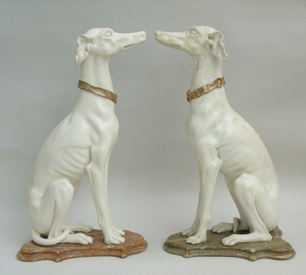 Pair of Antique Italian Carved Wood Greyhound Dogs