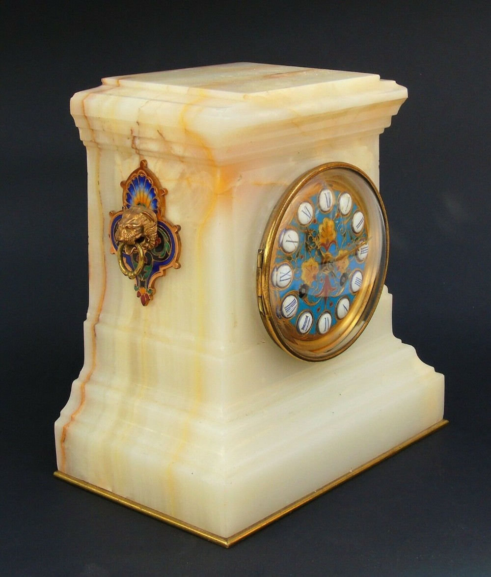 Antique Onyx and Champleve Mantel Clock