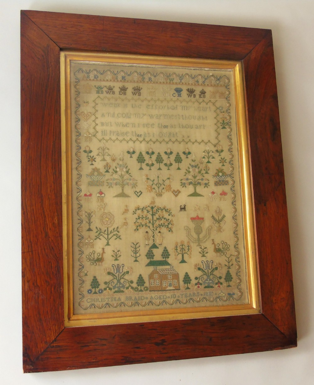 Fine Early 19th Century Adam & Eve Sampler Christina Braid
