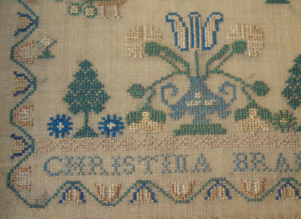 Fine Early 19th Century Adam & Eve Sampler Christina Braid View IV