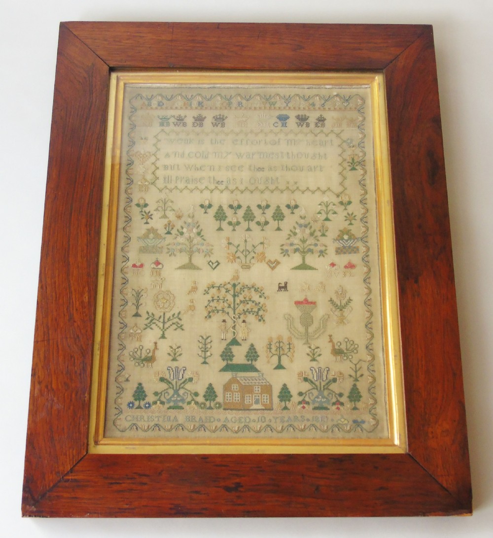 Fine Early 19th Century Adam & Eve Sampler Christina Braid View X