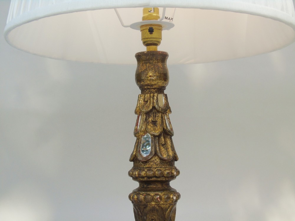 Antique Venetian Mirrored Giltwood Lamp View II