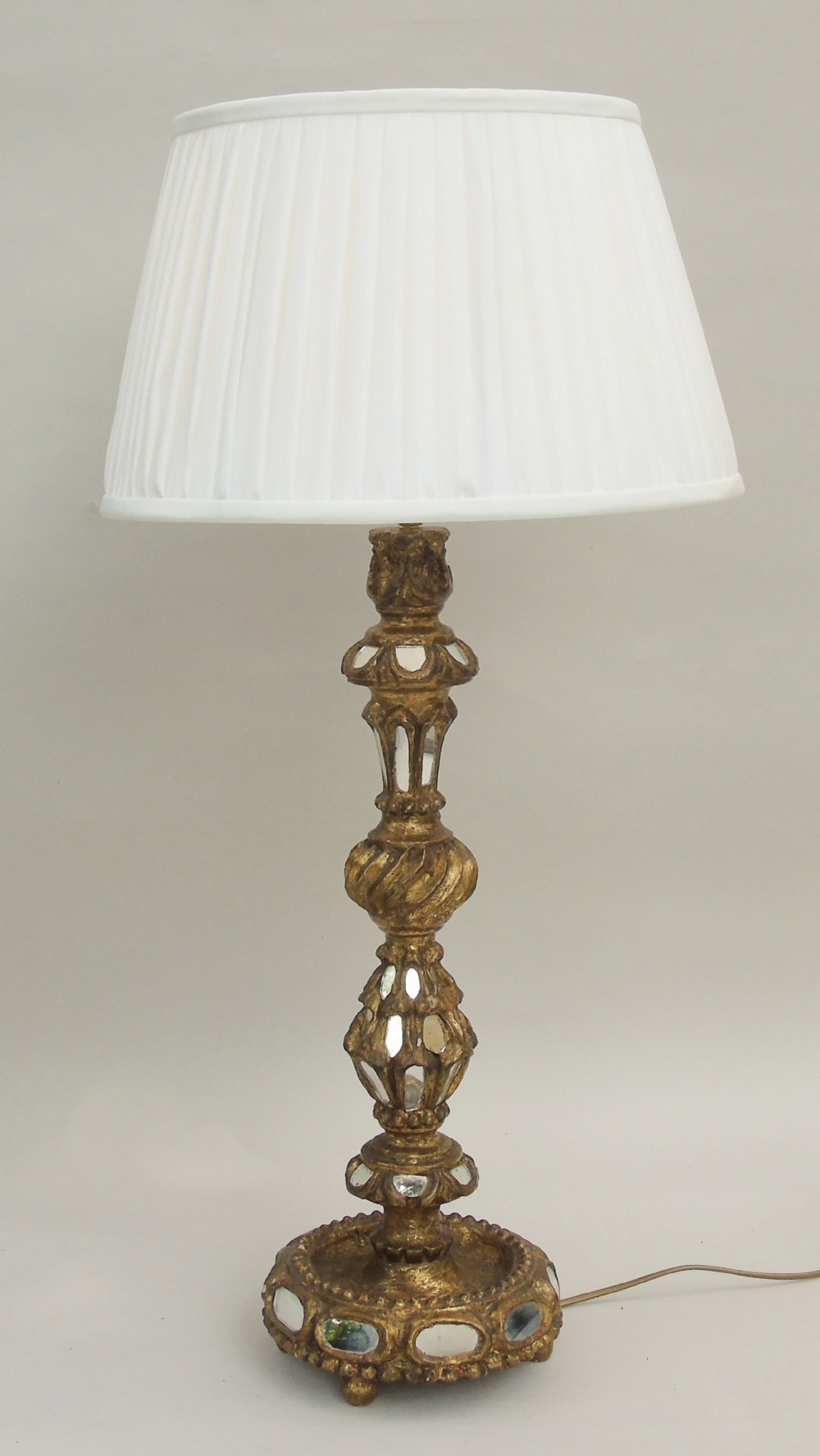 Antique Venetian Mirrored Giltwood Table Lamp