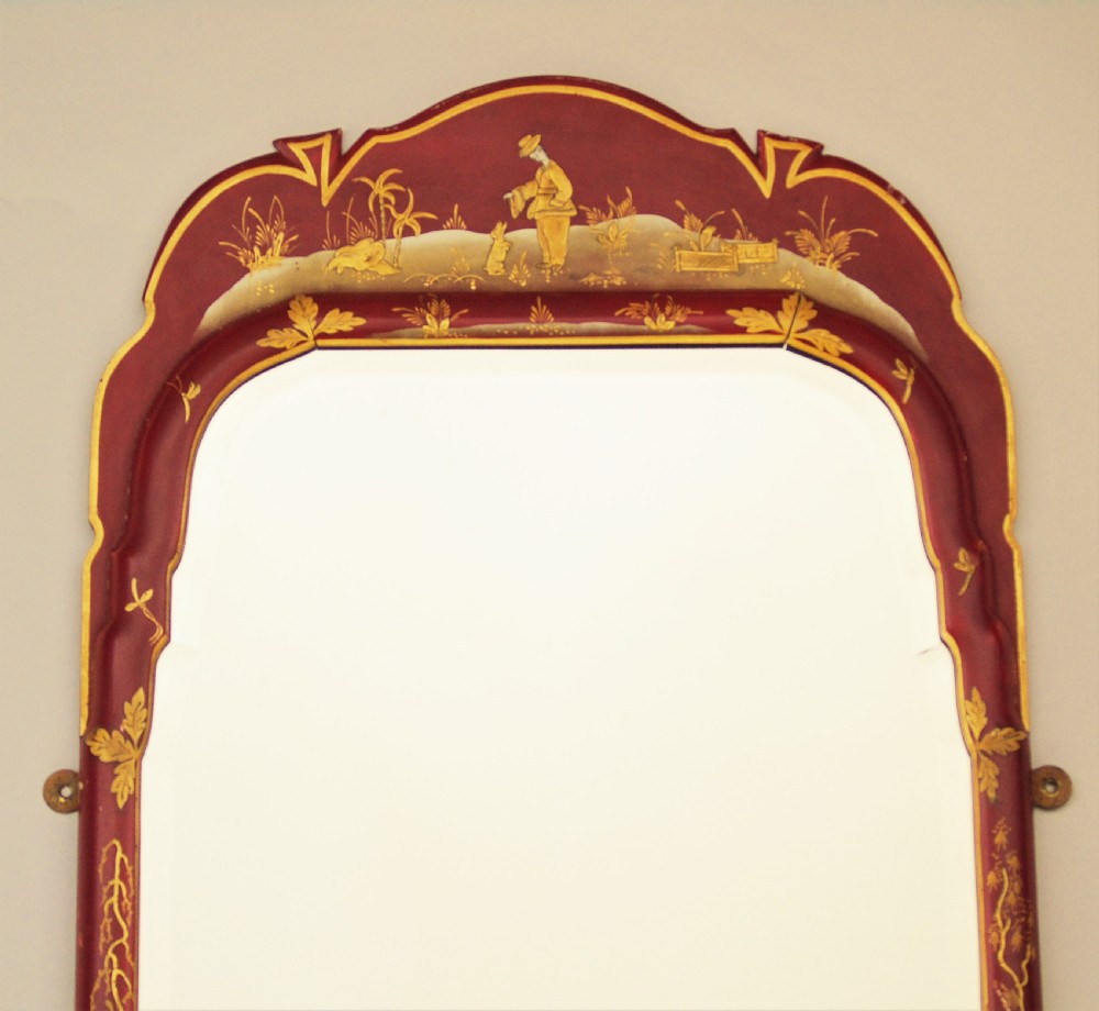Antique Red Lacquer Chinoiserie Mirror View II