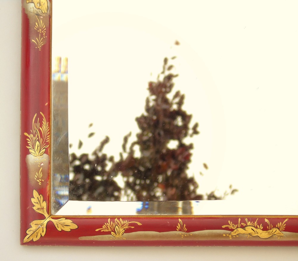Antique Red Lacquer Chinoiserie Mirror View III