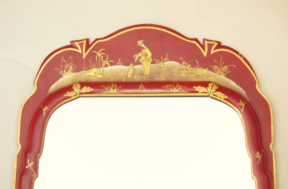 Antique Red Lacquer Chinoiserie Mirror View V