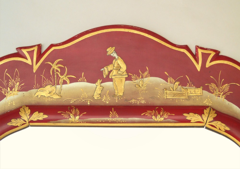 Antique Red Lacquer Chinoiserie Mirror View VI