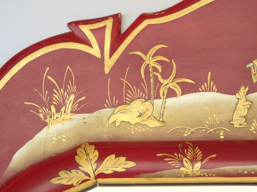 Antique Red Lacquer Chinoiserie Mirror View VII