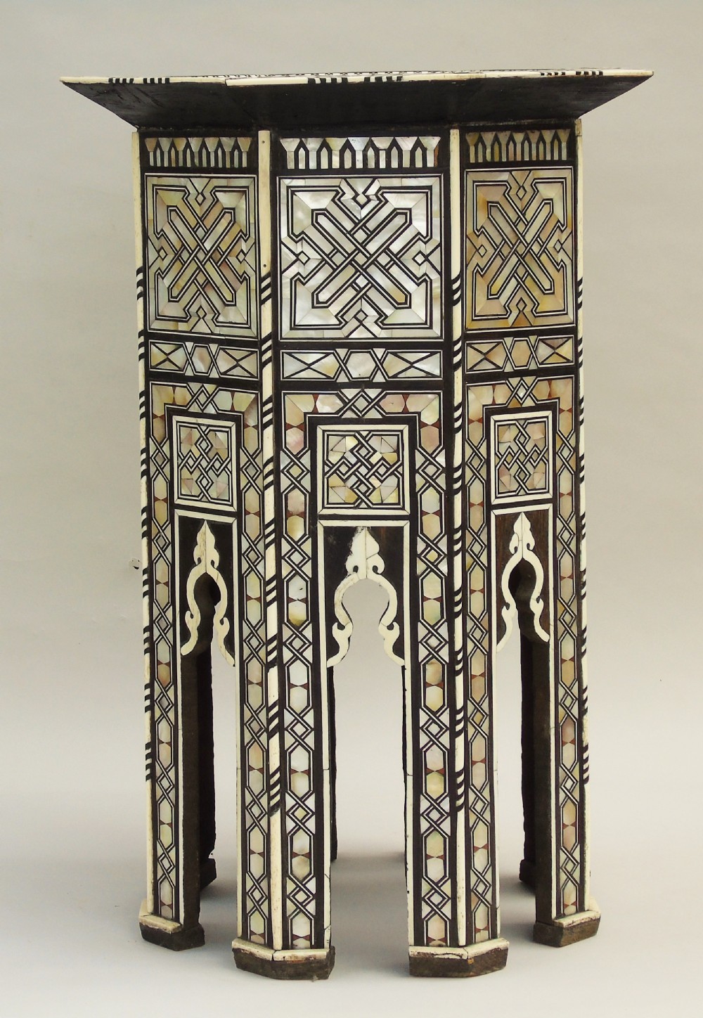 Fabulous Antique Inlaid Syrian Mother of Pearl Table View IV