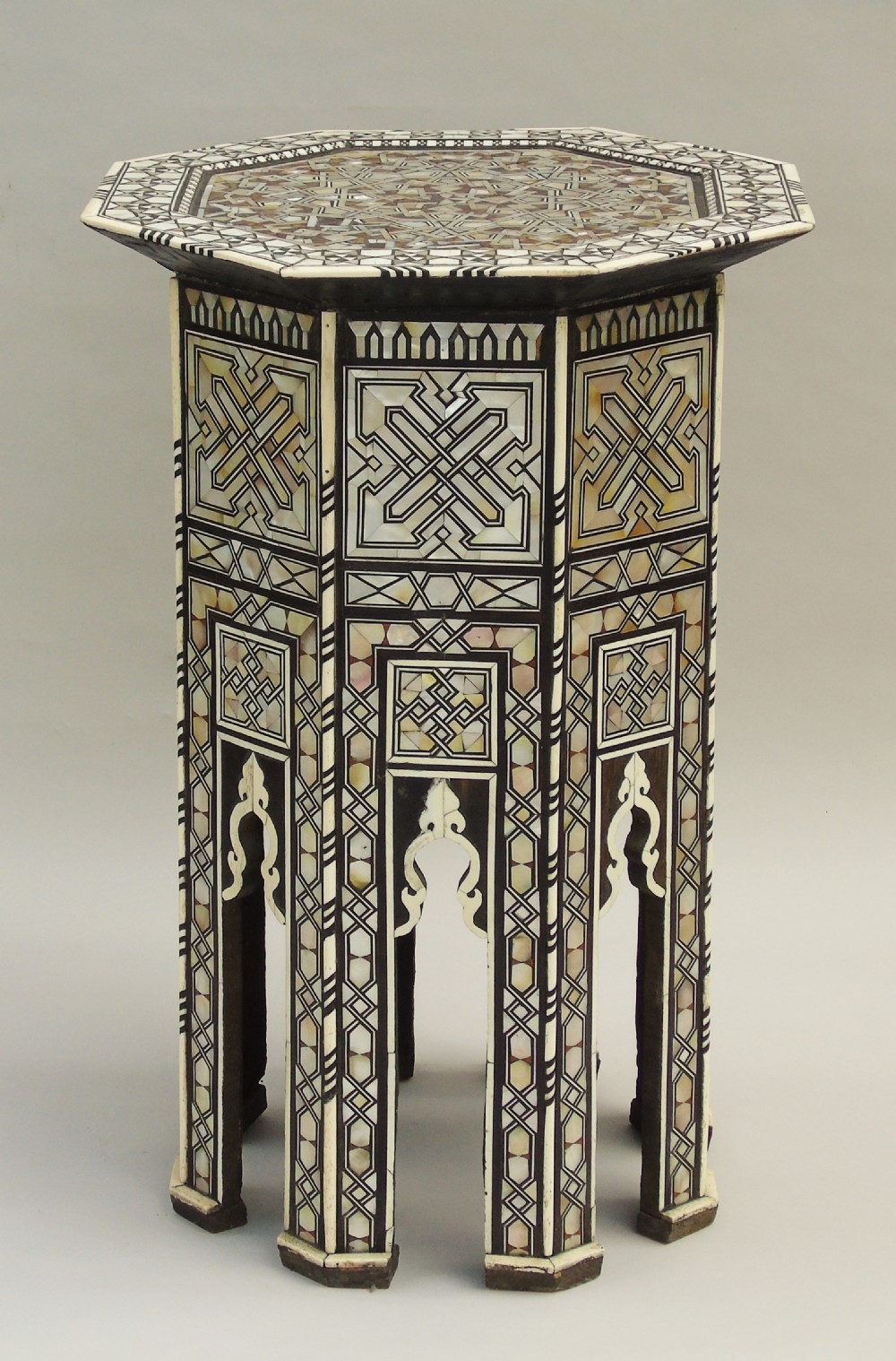 Fabulous Antique Inlaid Syrian Mother of Pearl Table View IX