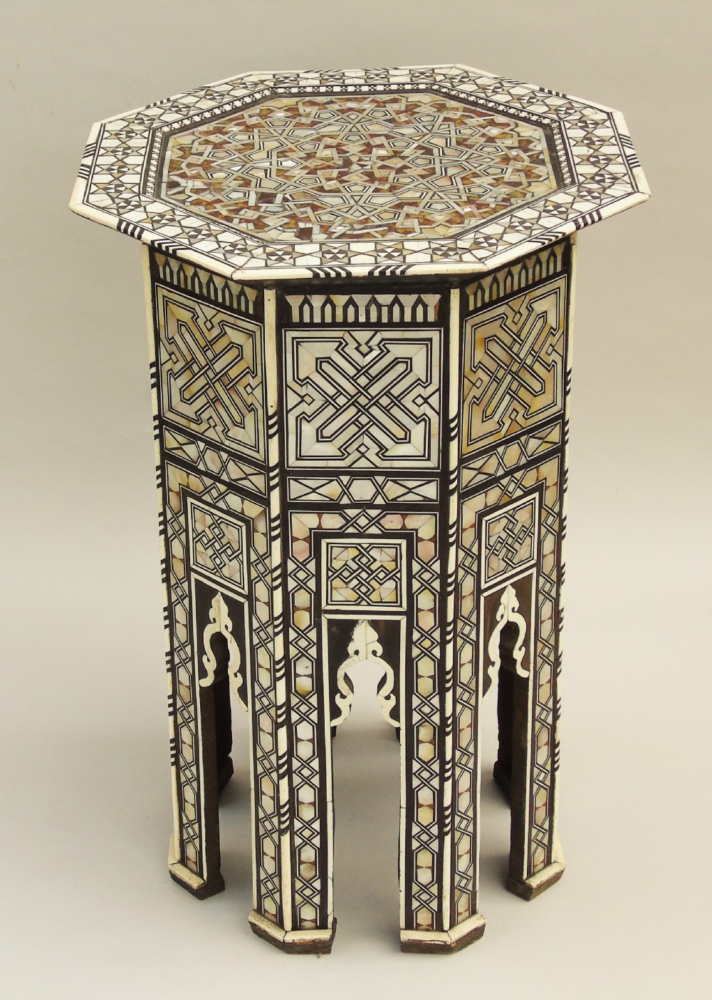 Fabulous Antique Inlaid Syrian Mother of Pearl Table View X