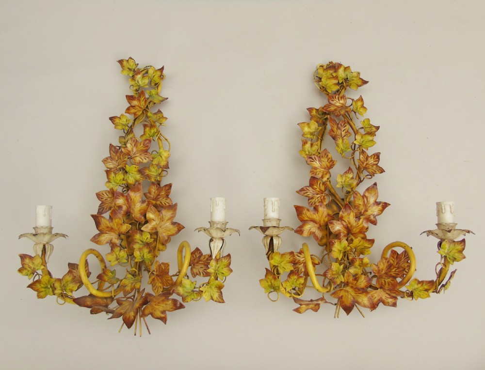 Pair Antique Painted Toleware Wall Lights French
