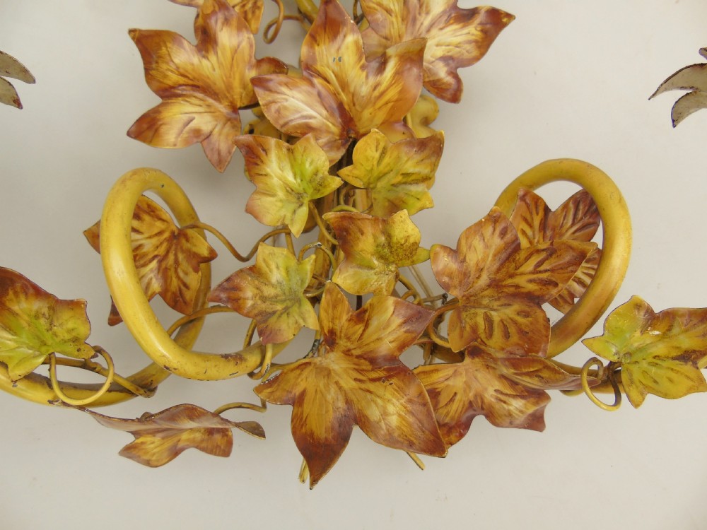 Pair Antique Painted Toleware Wall Lights French View IV