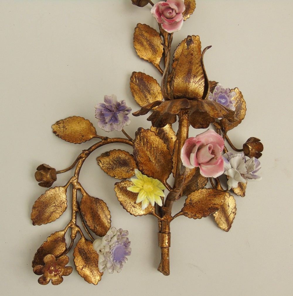 Antique Painted Gilt Bronze Wall Sconce French View II