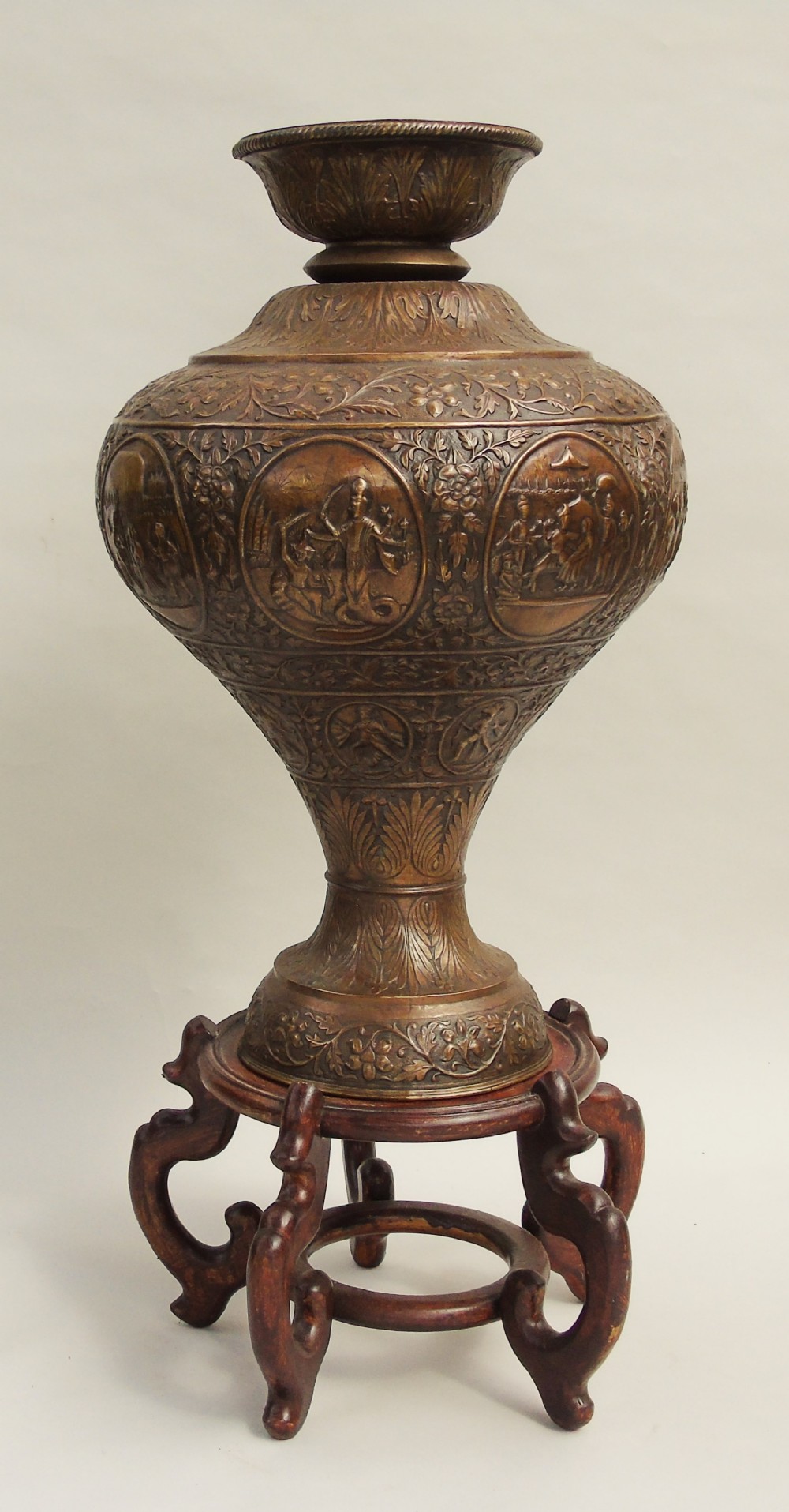 Large Antique Thai Copper Vase on Stand