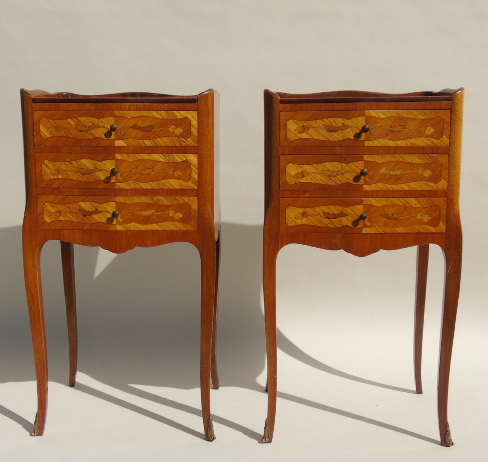 Antique Pair Inlaid Walnut Bedside Cabinets