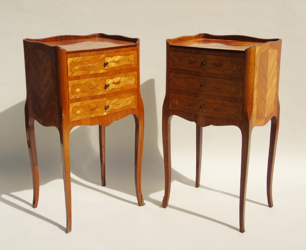 Antique Pair Inlaid Walnut Bedside Cabinets View II