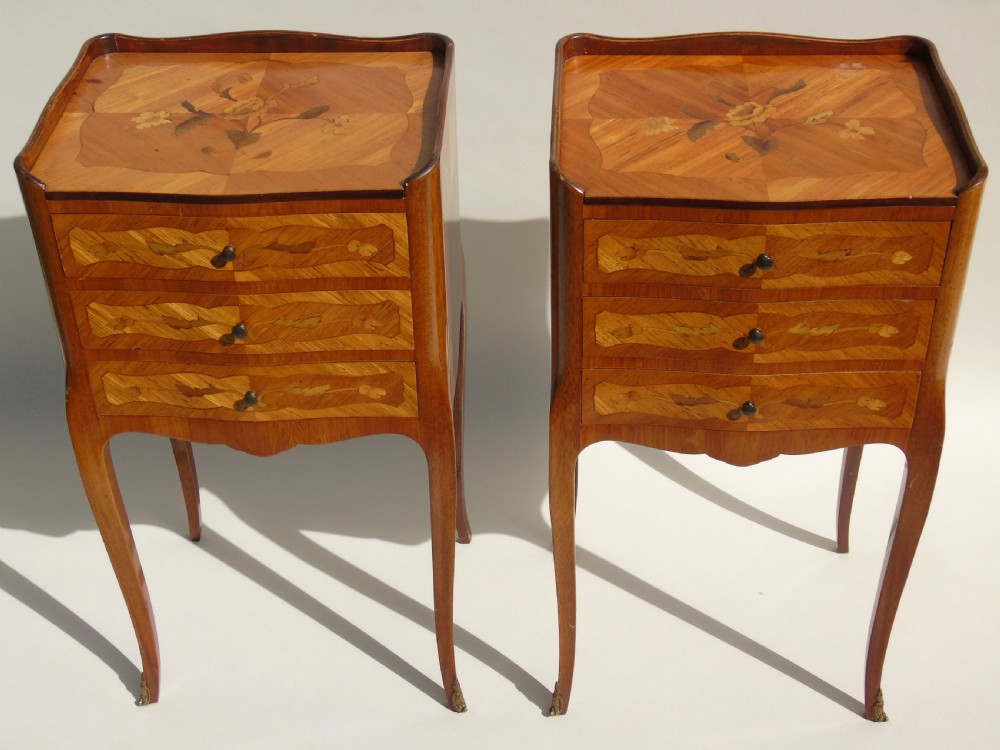 Antique Pair Inlaid Walnut Bedside Cabinets View III
