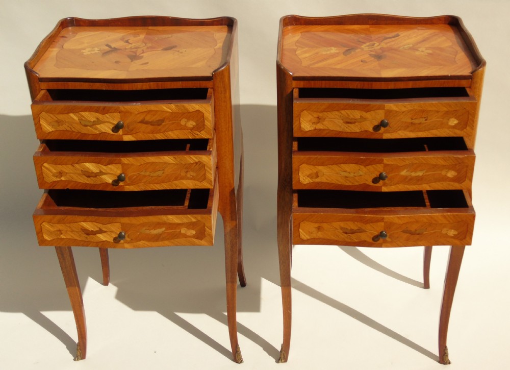 Antique Pair Inlaid Walnut Bedside Cabinets View IV
