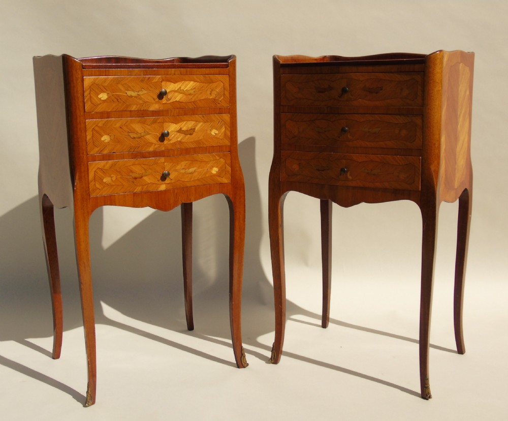 Antique Pair Inlaid Walnut Bedside Cabinets View VI