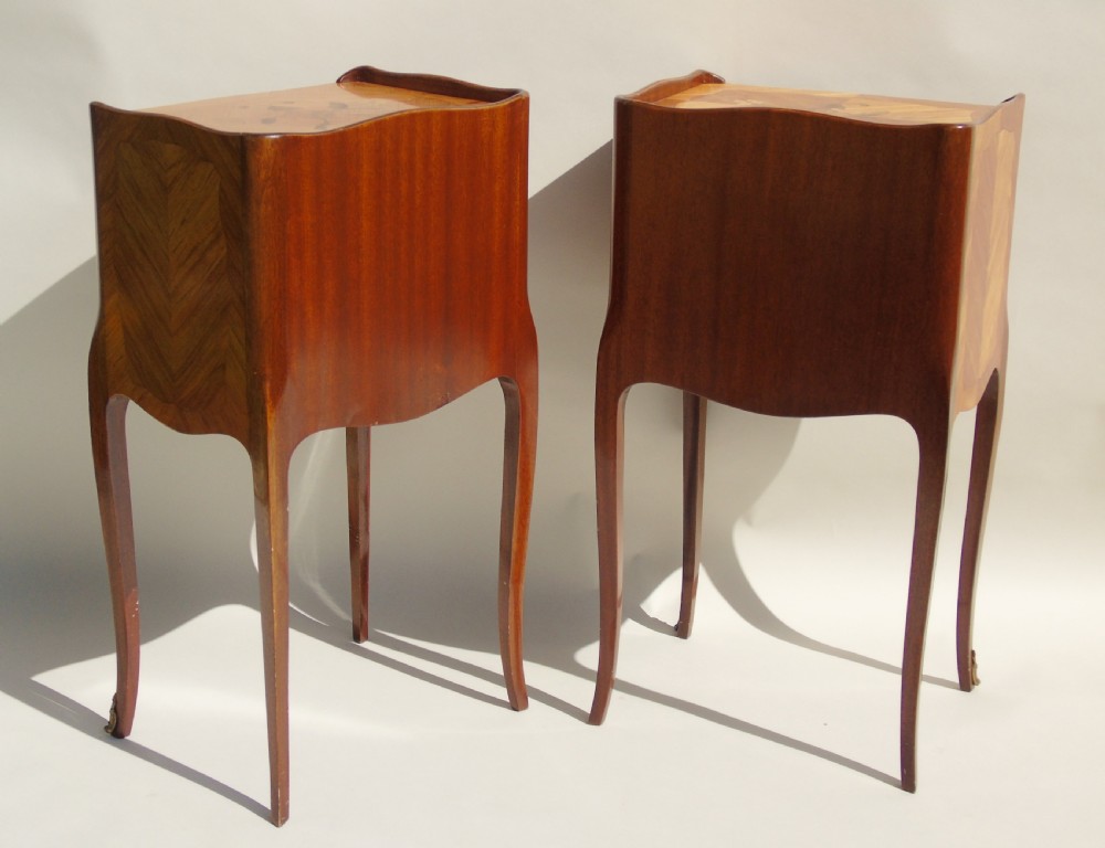 Antique Pair Inlaid Walnut Bedside Cabinets View VII