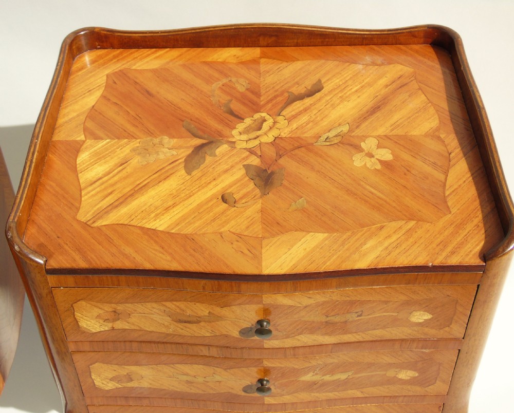 Antique Pair Inlaid Walnut Bedside Cabinets View VIII